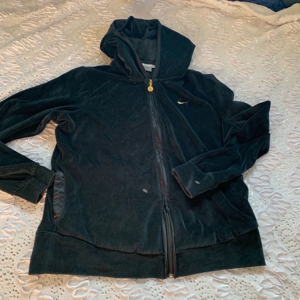 Nike XL black & gold zip Up velour hoodie